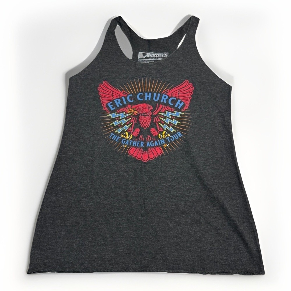 Eric Church Gather Again Tour Racerback Tank Top Women M Charcoal Gray Eagle‎